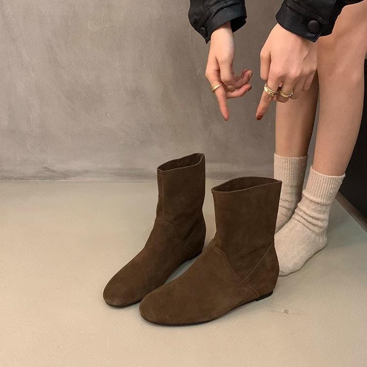 Small Man Height Increasing Birkenstock Short Boots Women's Boots Autumn and Winter Casual Versatile Western Boots Pile Boots Women