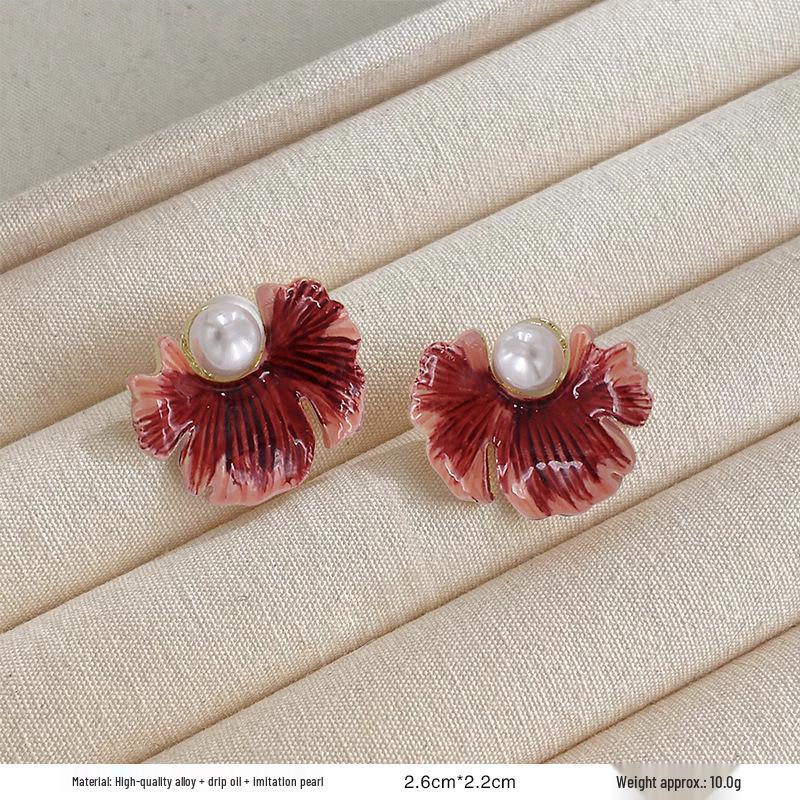 

Серьги-пусеты в ретро-стиле с красной глазурью «капля» для женщин - Уникальный нишевый дизайн начала осени