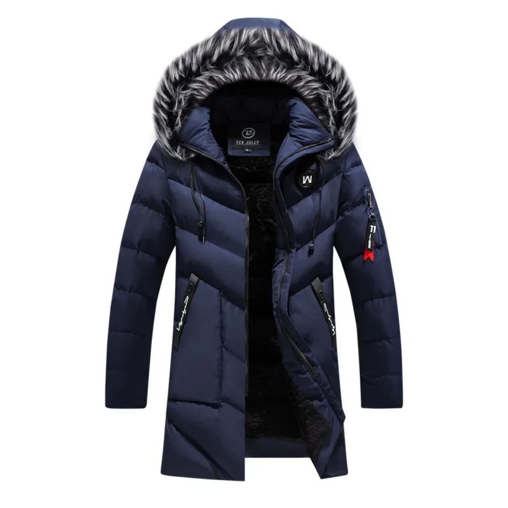Men's Winter Clothes Hooded Down Coats Thick Fashion Warm Parkas Jacket Zipper Long Coat High Quality Windproof
