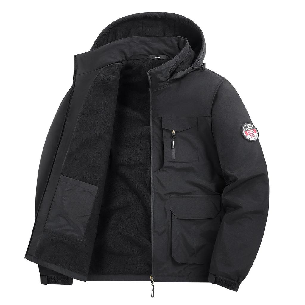 Men's Thick Fleece-Lined Workwear Jacket with Detachable Hood - Trendy Casual Style 23011R