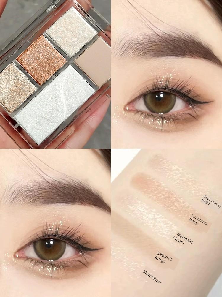 Veecci/Seven-Color Eyeshadow Palette for Light Makeup, Pearlescent Highlighter, Blush, and Contouring - Multi-Use Comprehensive Palette for Beginners