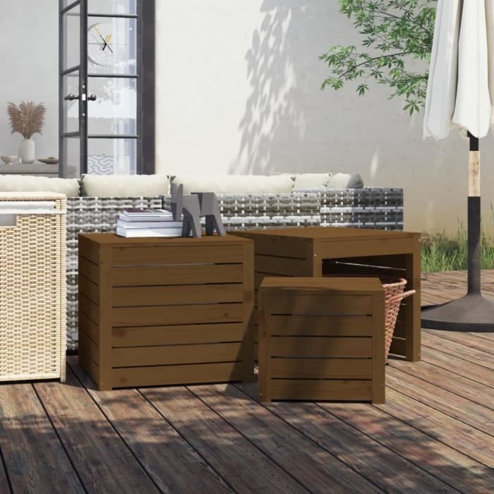 VidaXL Ensemble de boîtes de jardin 3 pcs marron miel bois pin massif 823958