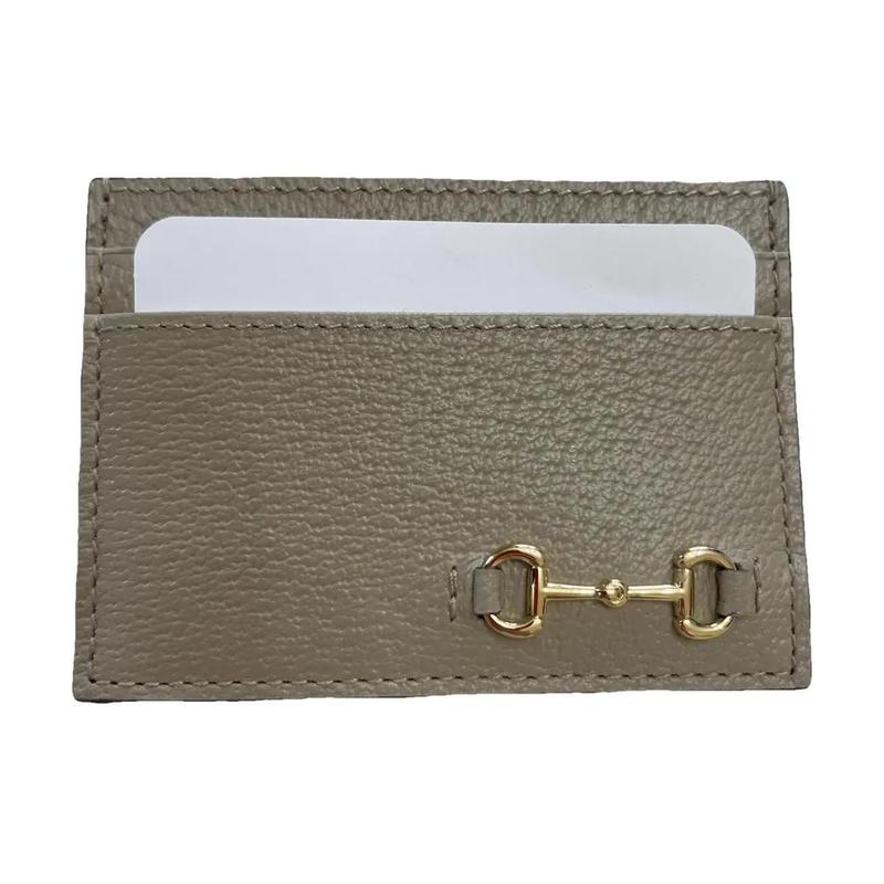 Gucci Horsebit 1955 gold hardware leather card holder women s beige золотой