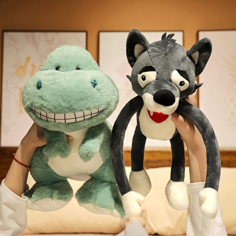 Kreative Dinosaurier tragen Wölfe Plüschtiere Weiches Stofftier Lustige Cartoon-Puppe Plüsch Dekokissen Wohnkultur für Kinder Geschenk