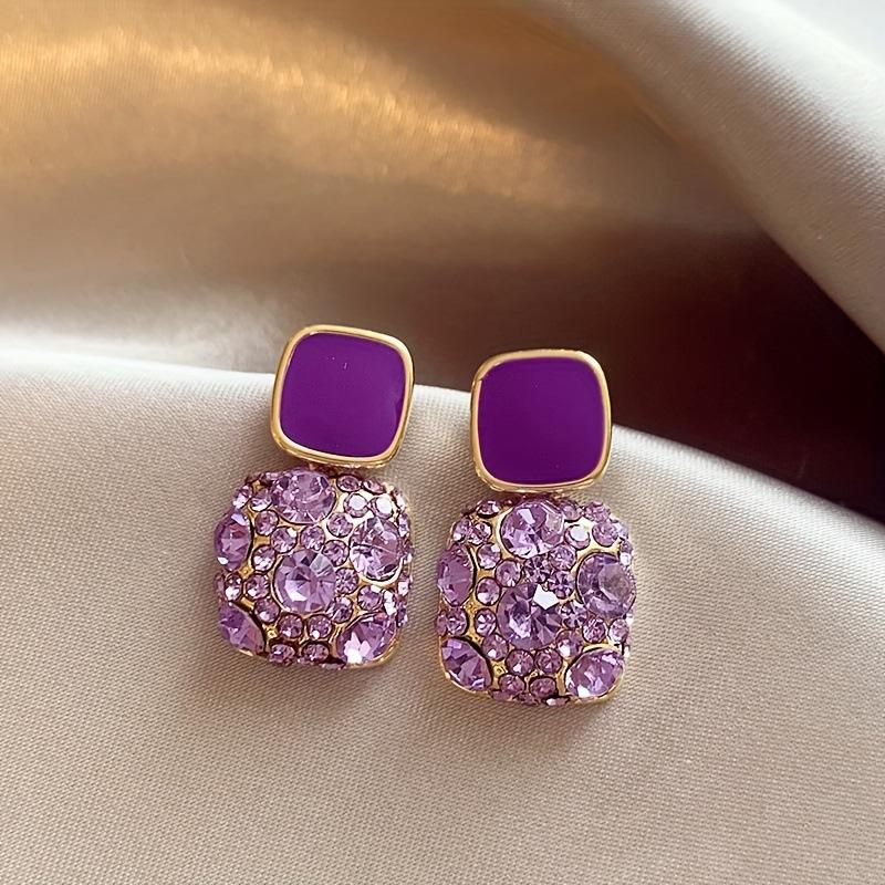 

New Purple Simulated Zircon Square Earrings Wwith A Light Luxur High-End Feel Fashionable Female Wedding Party Jewelry Gifts