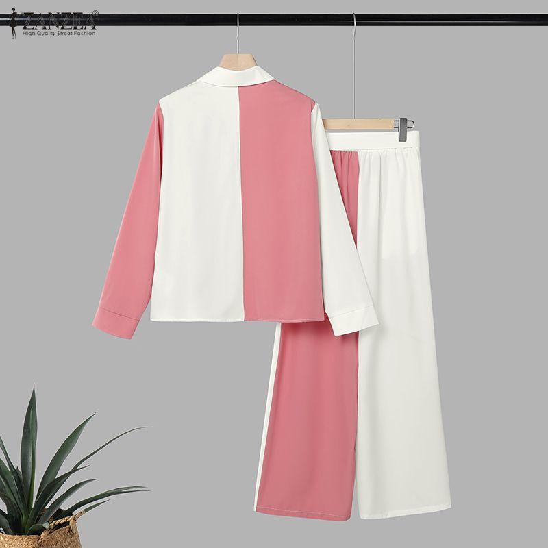 ZANZEA Women Long Sleeve Blouse and Long Pants Casual Two Piece Suit Sets