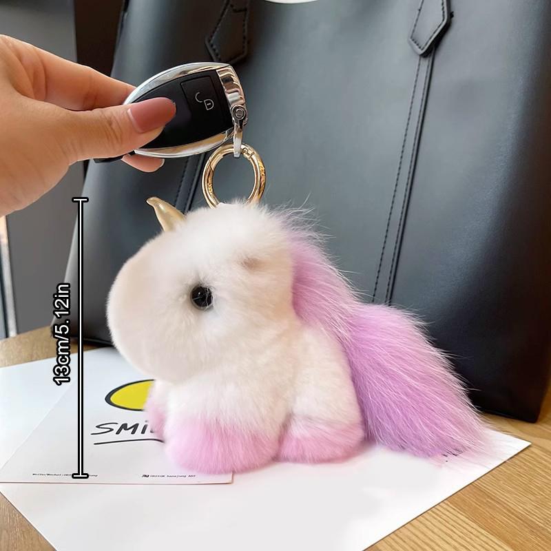 Sevimli Tek Boynuzlu At Çanta Charm Peluş Bebek Oyuncak Midilli Taklit Vizon Kürk Araba Anahtarlık Kolye Hediye