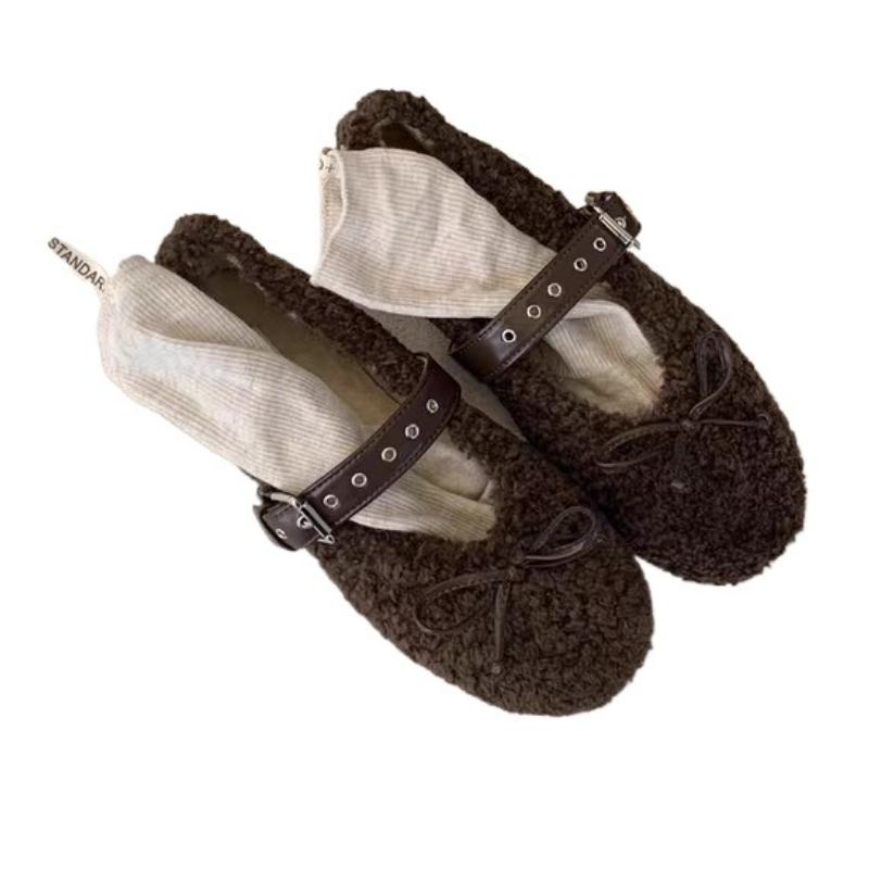 Fashion Fur Women Flats Shoes Bow Suede Loafers Short Plush Casual Sport Shoes 2025 Winter Woman Sneakers New Fashion Walking Zapatos