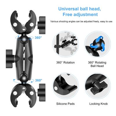 PULUZ PU849B moto Flexible Super pince Double pinces à crabe 360 ​​degrés caméra de sport rotative