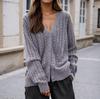 Women's 2025 Autumn/Winter V-Neck Cable Knit Cardigan Sweater Coat