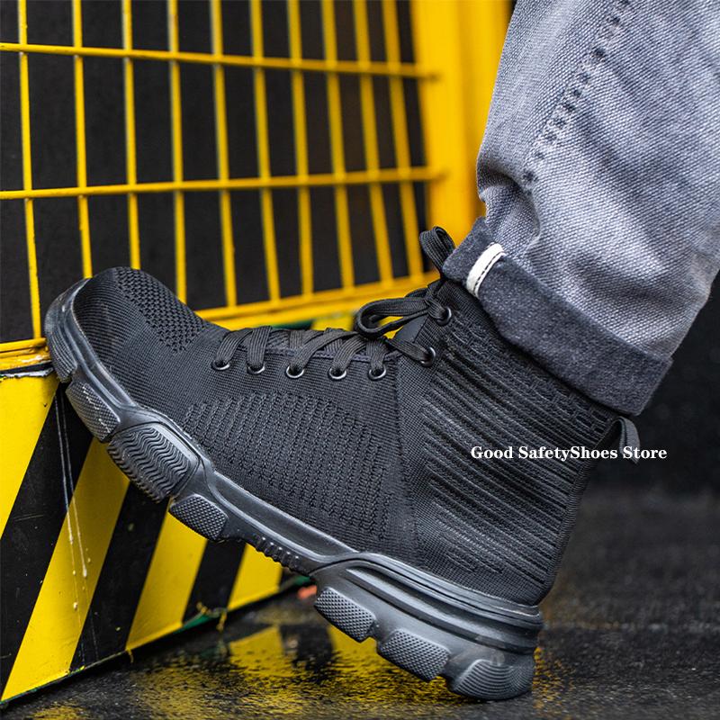 Fashion Safety Boots Men Steel Toe Work Shoes High Top Safety Work Boots Male Anti-Smash Construction Protective Footwear