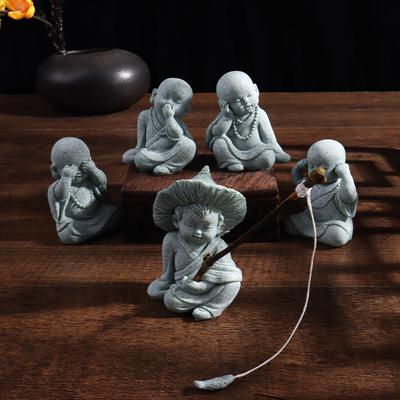 Blue Sandstone Mini Monk Sculpture, Desktop Decoration for Living Room, Bookshelf, Entrance, and Home Decor