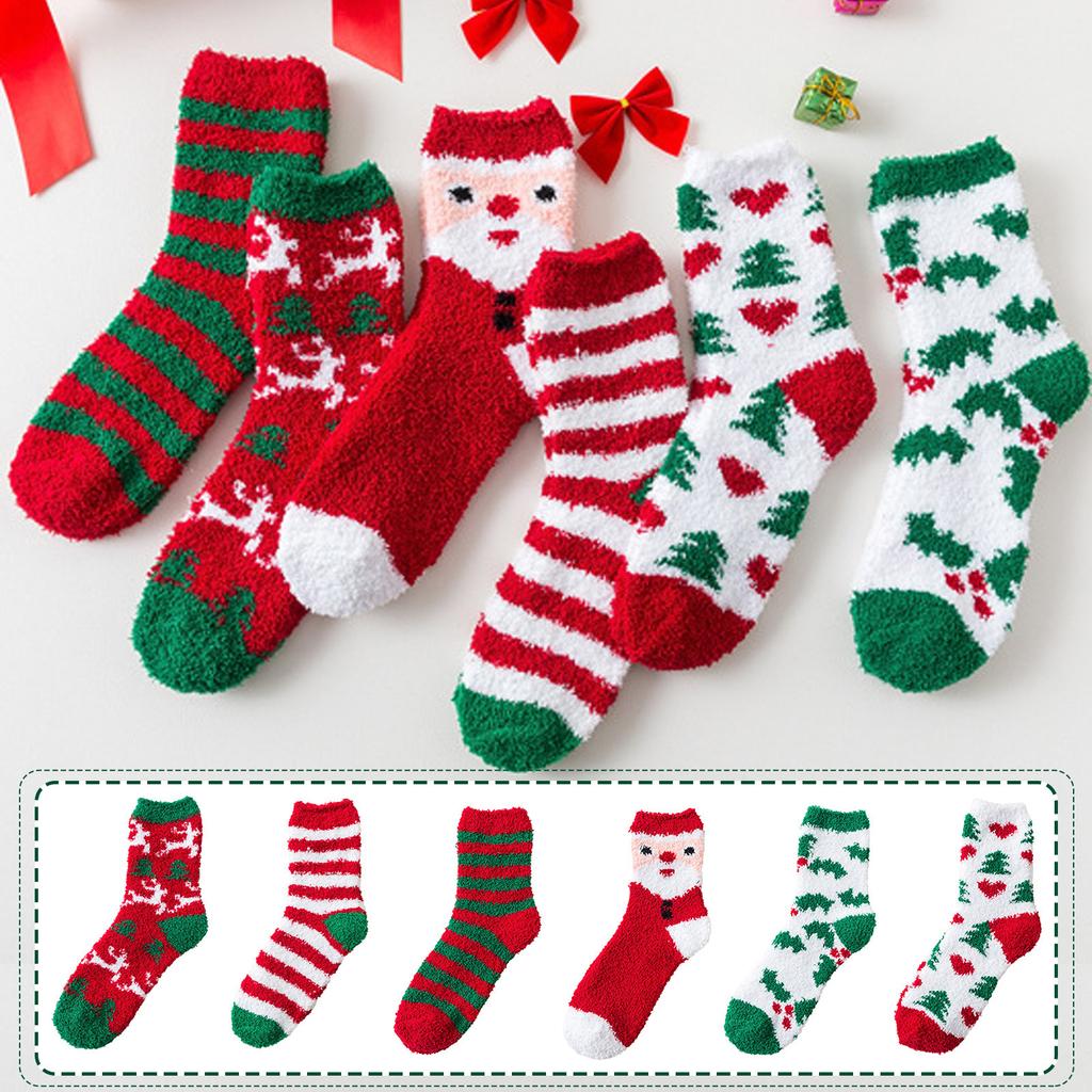 Women Christmas Thick Coral Fleece Socks Plus Fleece Warm Floor Socks In Tube Socks
