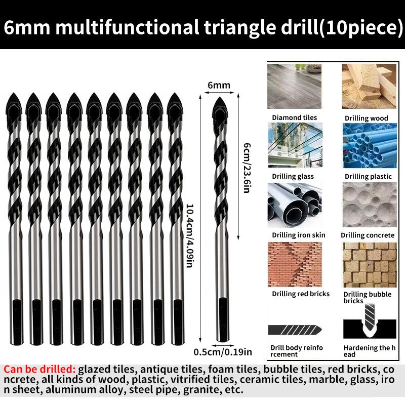 Multi-Functional Triangle Diamond Drill Bit Set – Carbide & Tungsten for Ceramic, Tile, Concrete, Brick, Wood, Glass & Metal