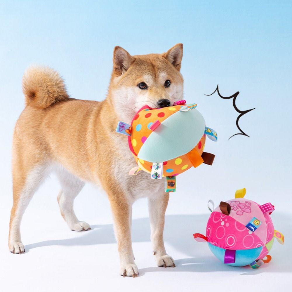 Soft Plush Handle Dog Toys With Bells Dog Chew Sounding Plush Ball  Cleaning Teeth