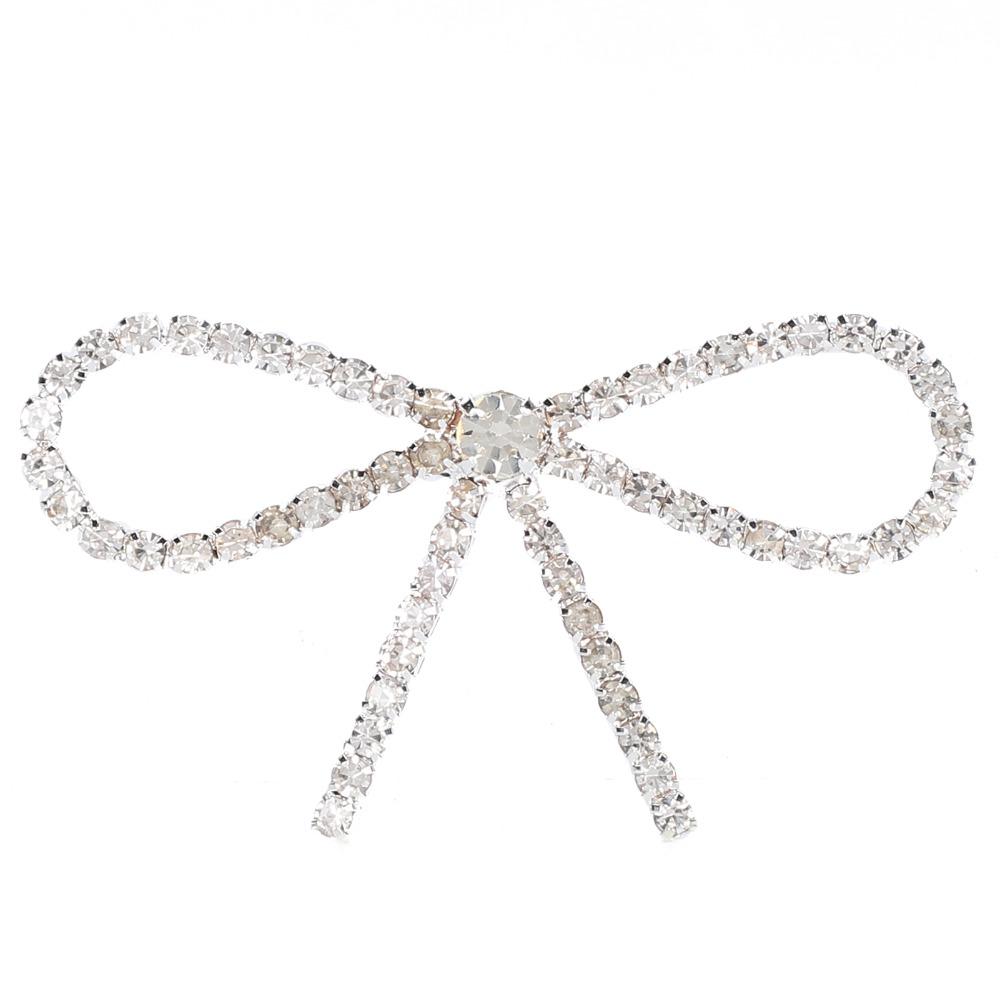 10pcs Silver Tone Bow Brooch Pin Sparkly Rhinestone Claw Chain Pin Rhinestone Brooch For Women