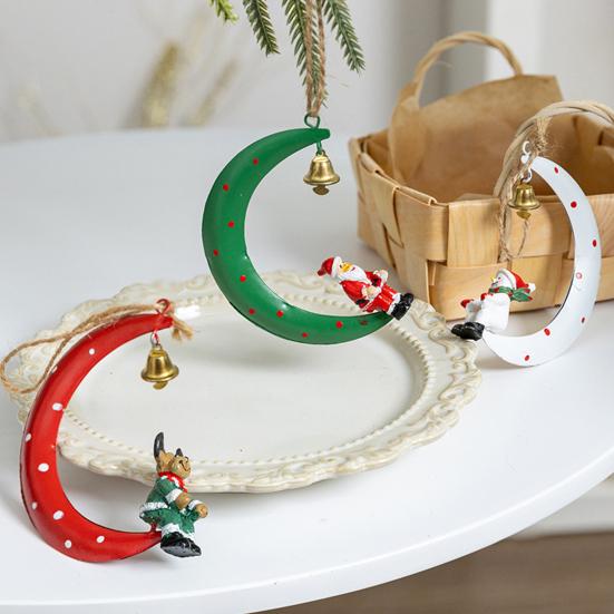 Christmas Pendant Moon Shape Design Christmas Elements Snowman Santa Claus Elk Hanging Pendant Holiday Atmosphere Ornament