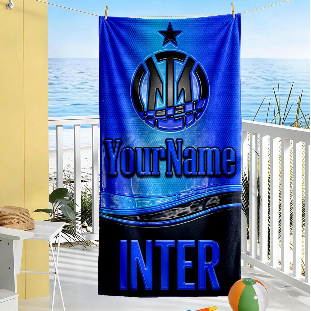 Inter Milan Customize Your Name Beach Towel High Absorbency & Quick-Dry Ideal for Travel Outdoor Swim Pool Yoga Surf Camping Hiking Gym Gift Holiday