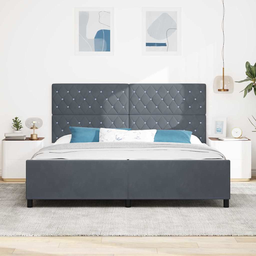 Boxspring Bed with Headboard Dark Grey 200 x 200 cm Velvet