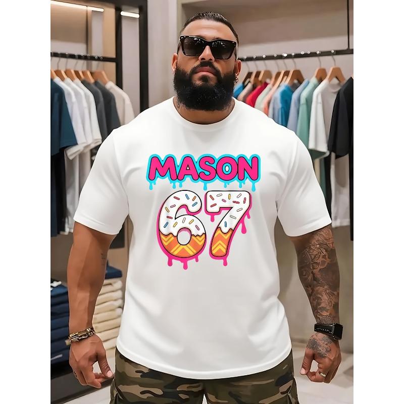 

Men s 67 Ice Cream Drip T-Shirt- Casual Street Style Short Sleeve Round Neck T-Shirt with Design, Machine Washable S белый
