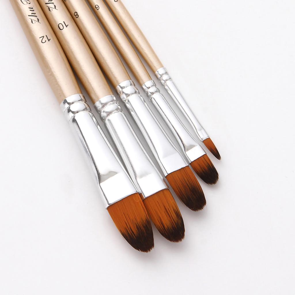 5pcs Filbert Tip Paint Brushes Set Nylon Hair Wooden Handle Artists Paintbrushes for Children Adults Beginners for Acrylic Oil Watercolor Gouache Nail