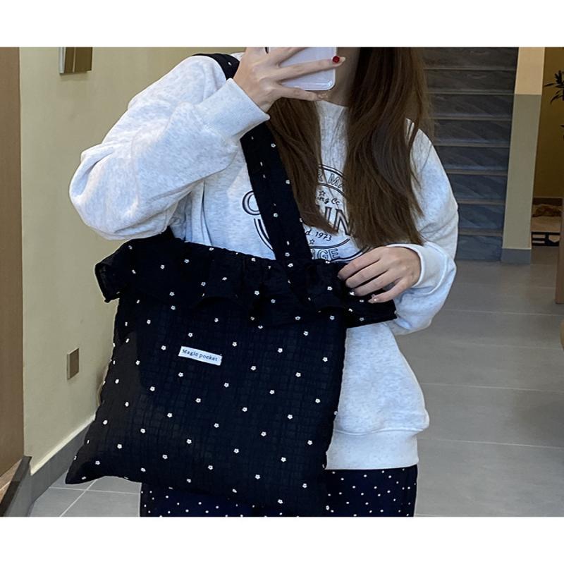 Wave Point All-match Chiffon Women Tote Bag Large Capacity Korean Style Mesh Handbag for Work Commuting