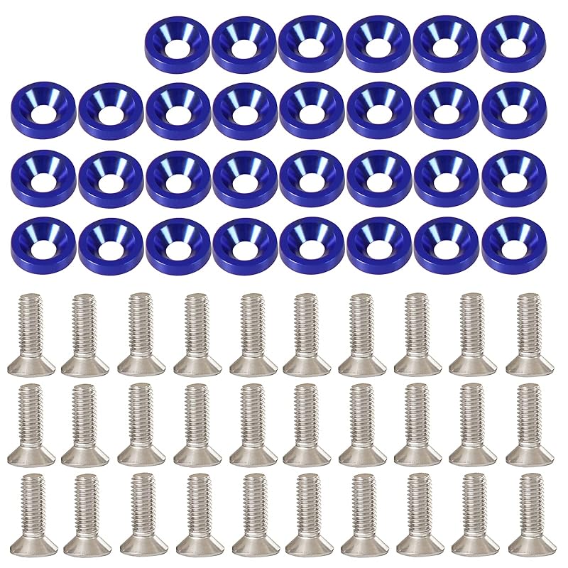 YESHMA 30 Pcs Bumper Fender Washers M6X20Mm With Bolts, Engine Bay Dress Up Fastener Kit Aluminum For Headlights Trunk License Plate Frame (Blue)