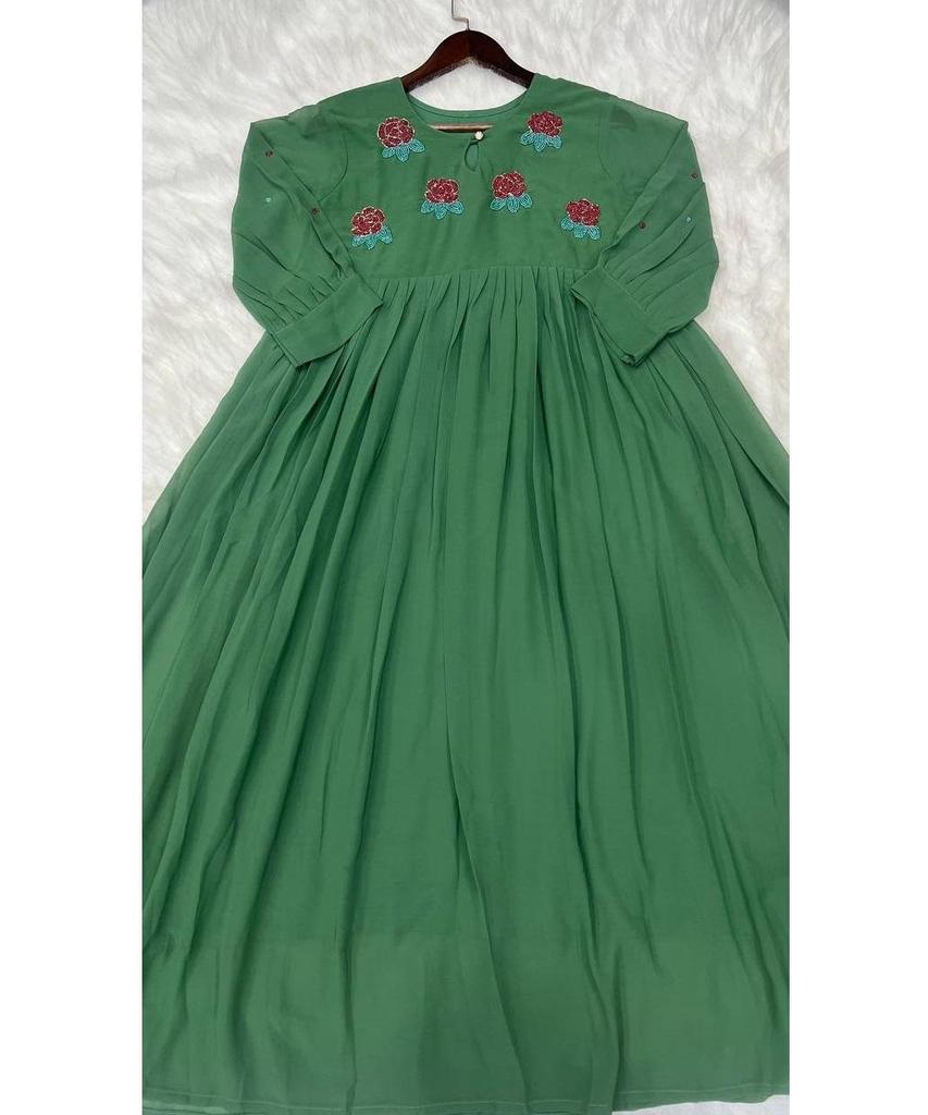 Damen Designer Fuchs Georgette Kleid Kurta Indisch Bollywood Oberteil Tunika Langes Kurti Kleid