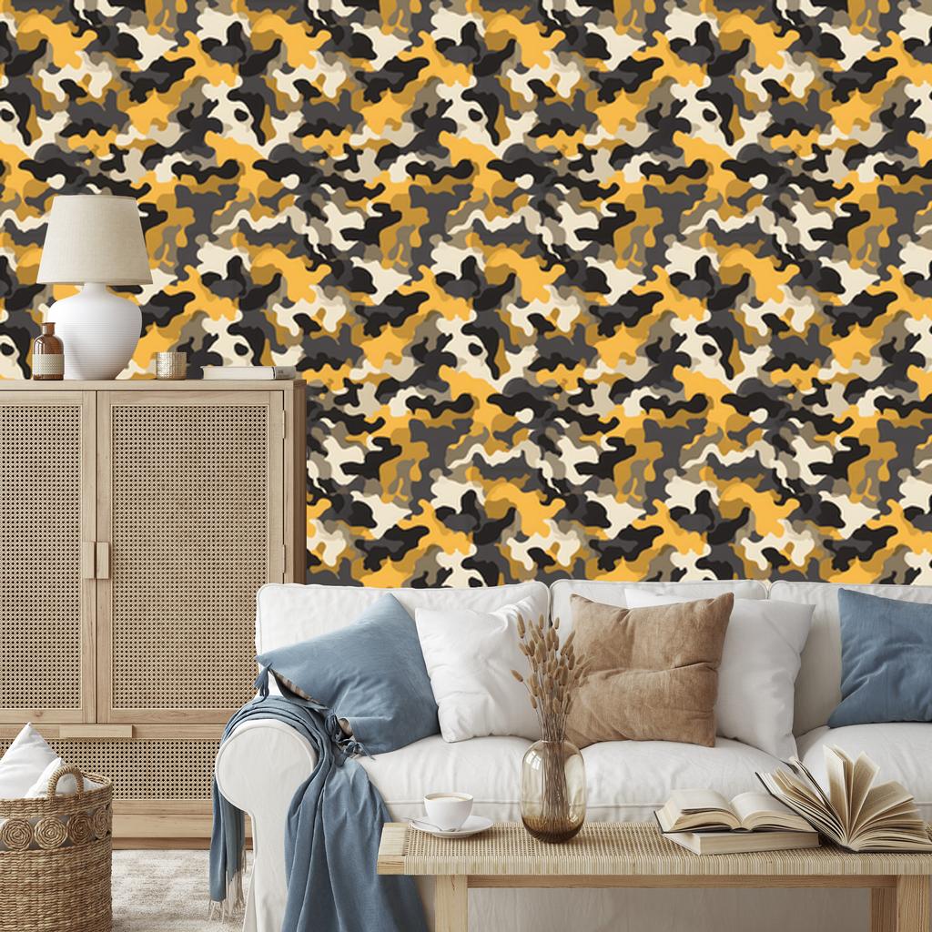 Military Camouflage Wallpaper Gold and Brown for Living Room and Bedroom 50x1000