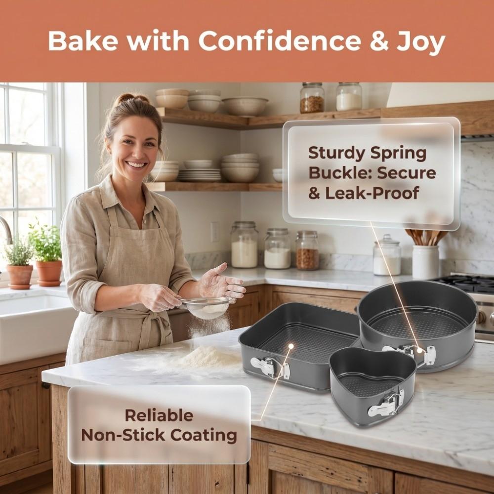 3pcs Non-Stick Springform Pan Set Removable Bottom Round Cake Pan  Home Kitchen DIY Baking