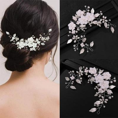 Wedding Crystal Flower Leaf Pearl Headband Hairband Tiaras For Women Bride Party Bridal Wedding Hair Accessories Jewelry Gift