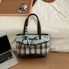 Koreaanse Mintgroene Chocoladekleurige Patchwork Handtas Geruite Canvas Tote Bag Dames Stippen Zoete Strik Kant Grote Inhoud Schoudertas