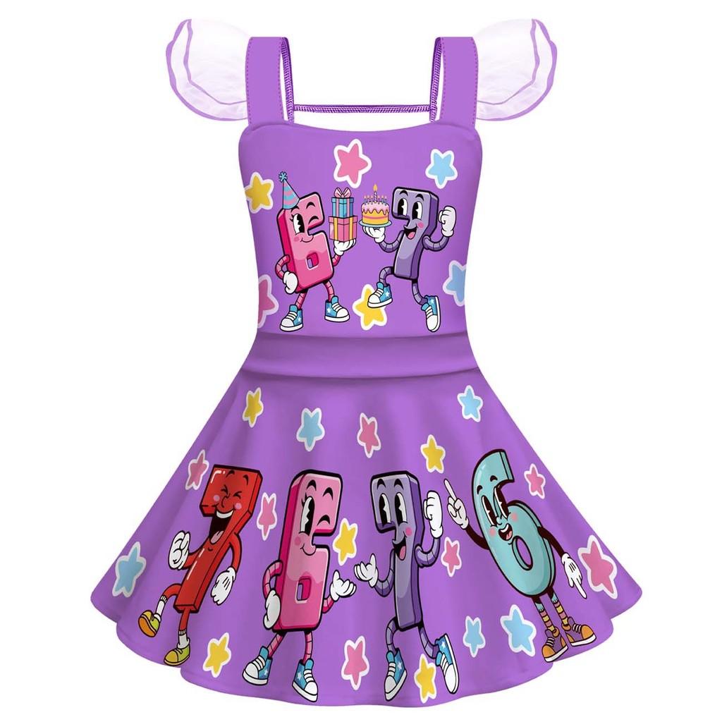 82956 Girls Six Seven 67 Print Mesh Ruffle Sleeveless Dress 100cm фиолетовый