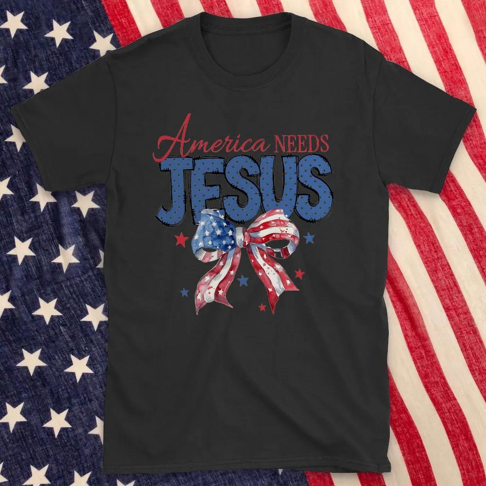 America Needs Jesus Christian TShirt Mens and Womens Short Sleeve Cotton Tees Retro HipHop Tops Summer Blouse Men Clothing