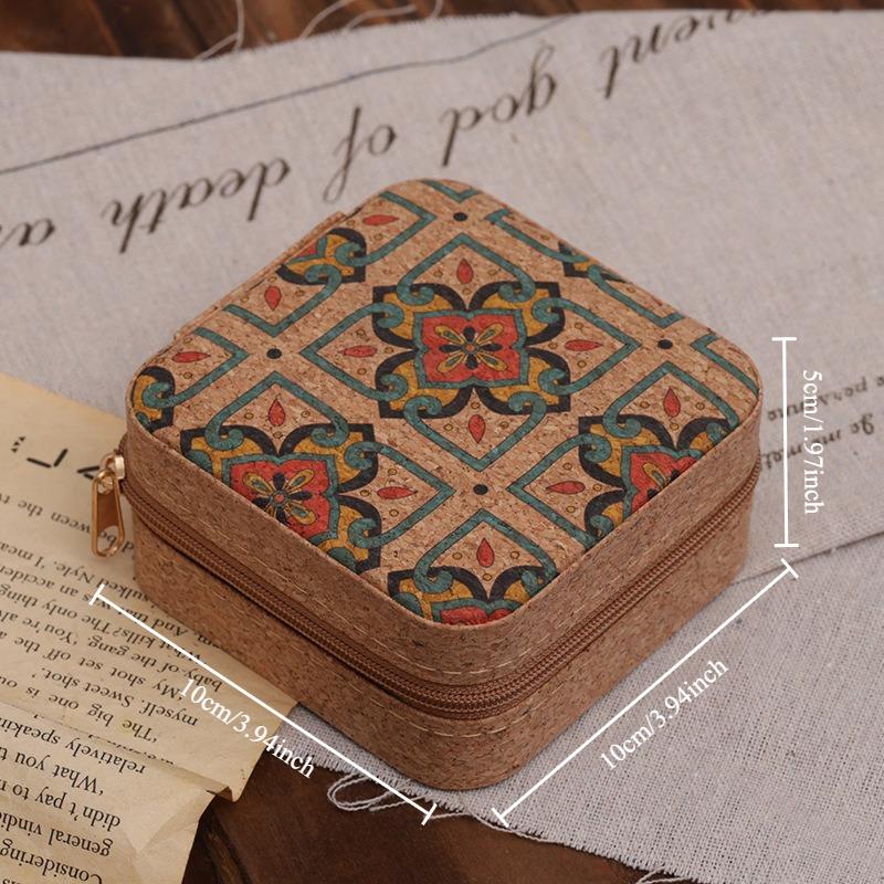 Cork Jewelry Box Vintage High-end Portable Small Travel Earrings Necklace Ring Storage Box