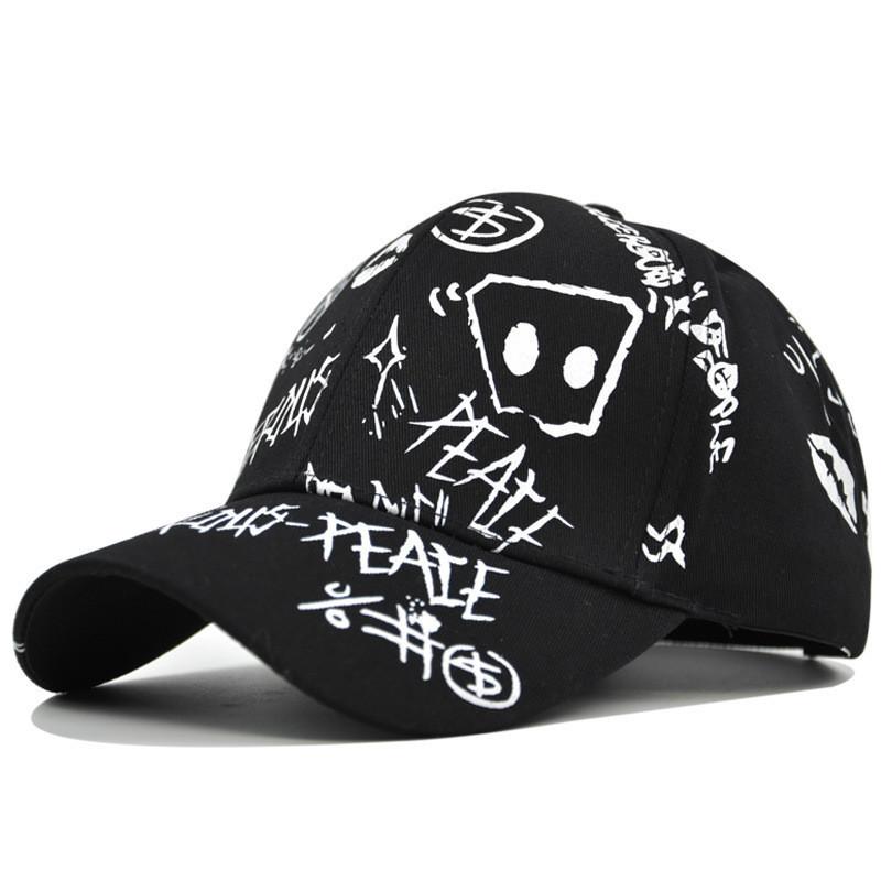 Graffiti Printed Unisex Baseball Cap Cotton Adjustable Size Summer Hat Trendy Embroidered Logo