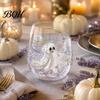 Modern Glass Tumbler Halloween Artisan Glassware, Stemless Drinking Glasses with Raised Pumpkin Ghost Black Cat Web Large Capacity Beverage
