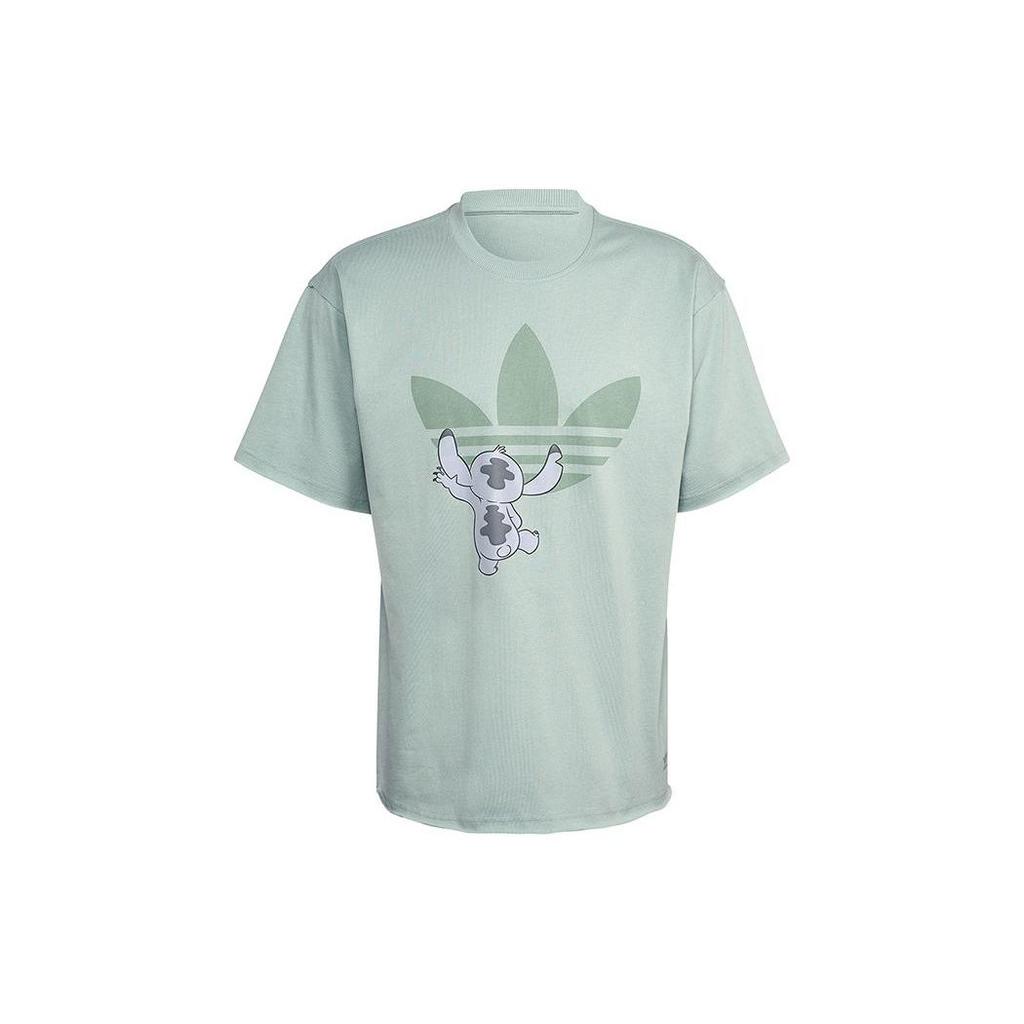 Adidas Originals X Disney Stitch Graphic Print Straight Cut Short Sleeve T-Shirt Unisex Tops Light-Green HT3951