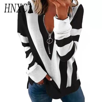HNXC Women's Fashion Casual Autumn Winter Long Sleeve Zip Collar Blouses & Shirts