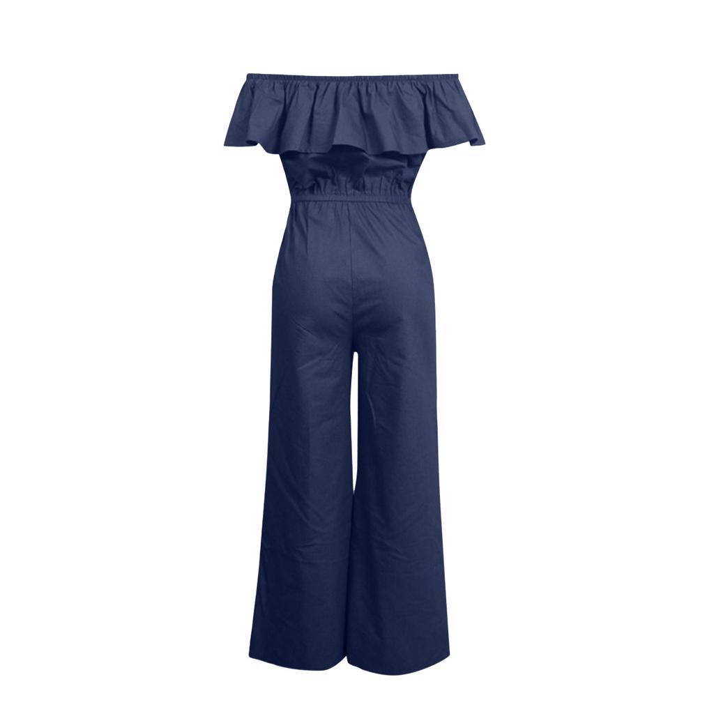 One Shoulder Sleeveless Jumpsuit For Women Fashion Denim Legs Pants Romper Elegant High Waist Jumpsuit