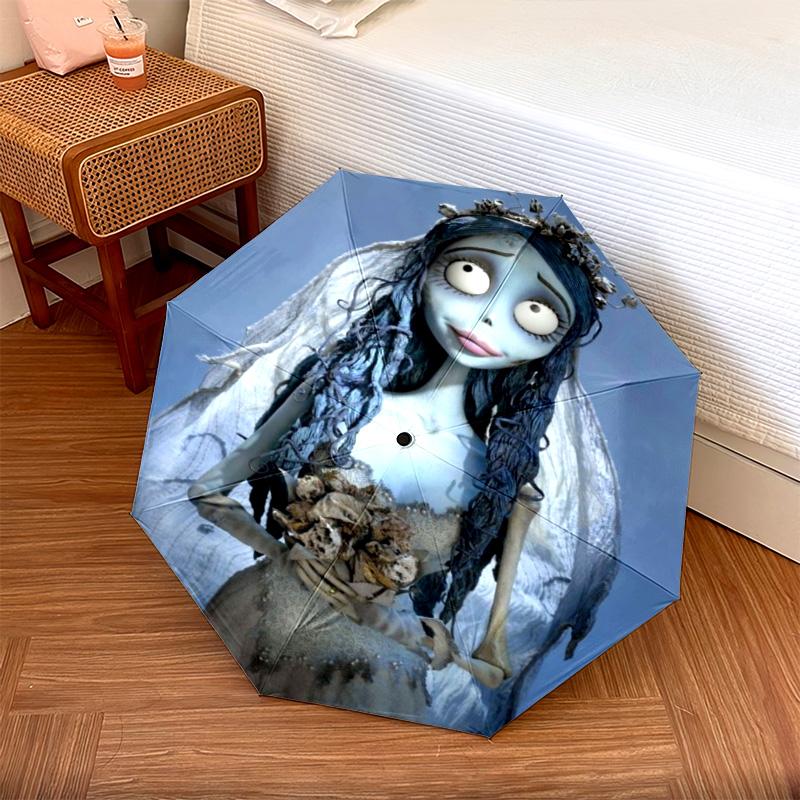 1 PC Automatic Folding Umbrella -Corpse Bride Pattern, Portable & Foldable Design with 8 Ribs, Christmas Birthday Gifts