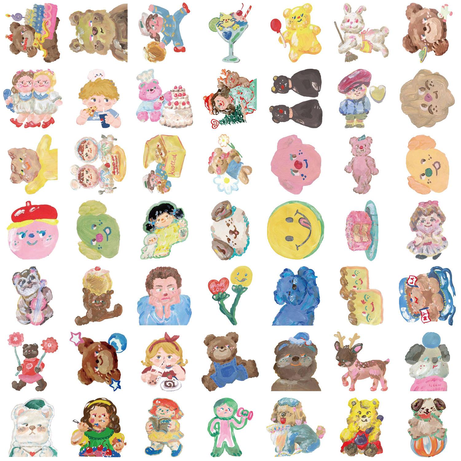 

55 Cartoon Oil Paintings Girl Doodle Stickers Decorate Guitar Notebook Suitcase DIY Waterproof Stickers