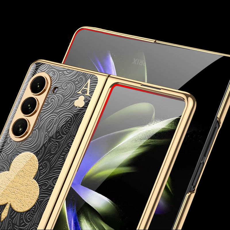 Luksusowe Platerowane Etui Pełne Pokrycie dla Samsunga Galaxy Z Fold 7 6 5 Fold5 Malowane Szkło Hartowane Odporne na Wstrząsy Ochronne Etui na Telefon