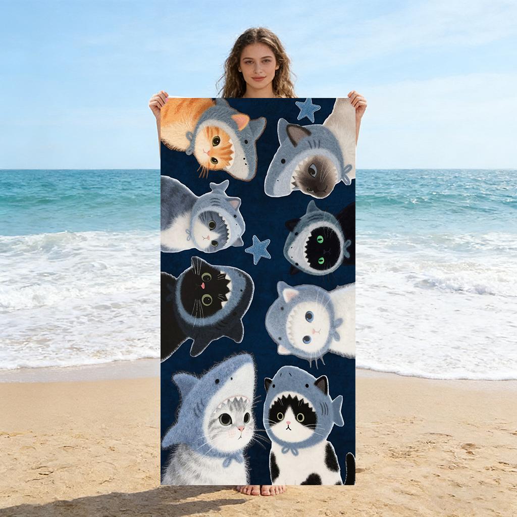 1Pc Cute Cats Beach Towel Large Quick-Drying Towel Suitable For Beach Yoga Pool Gym Sport Home Towel For Sand Free