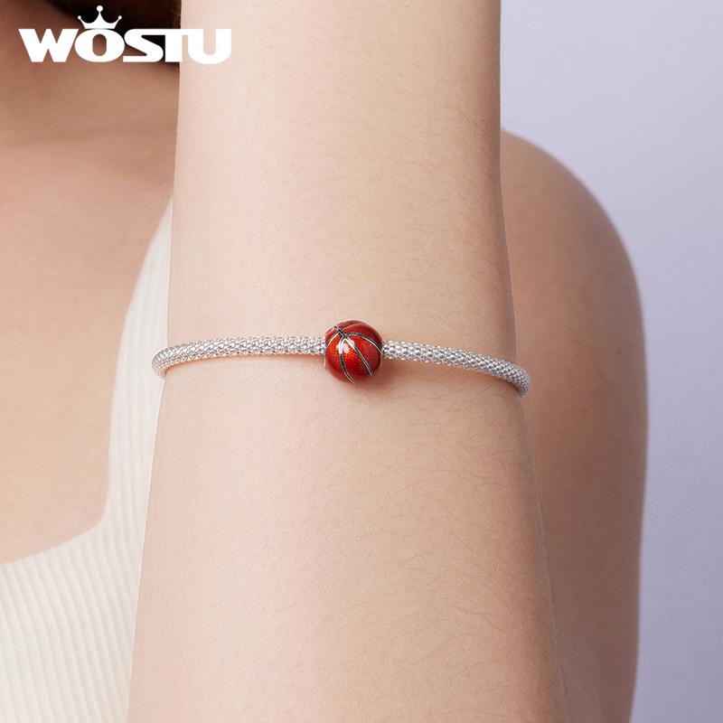 WOSTU 925 Silver Sports Series Pendants Tennis basketball rugby Charms Bead Fit Bracelet DIY Gift for Women Player Fan