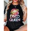 KOSZULKA Z NADRUKIEM LITEROWYM DISCO QUEEN, Krótki rękaw, Okrągły dekolt, Casualowy top na lato i wiosnę, Odzież damska