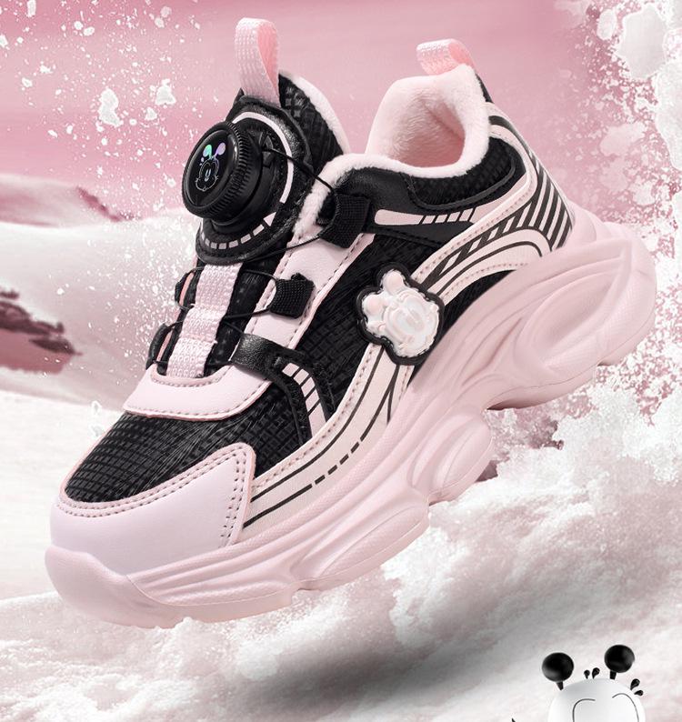 Babu Dou Girls' Winter Cotton Sports Shoes - Non-Slip, Plus Velvet, Warm Dad Sneakers for Little Girls