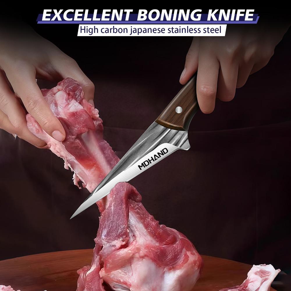 14pcs Chef Knife Hand Forged Cleaver Fruit Slicing Knife Butcher Boning Knife Wood Handle Striped Blade Kitchen Knives Set