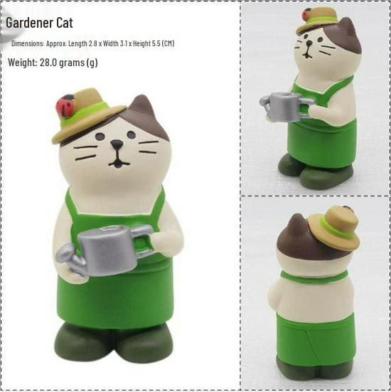 Japanese Zakka Summer Garden Cat Mini Resin Ornament Set