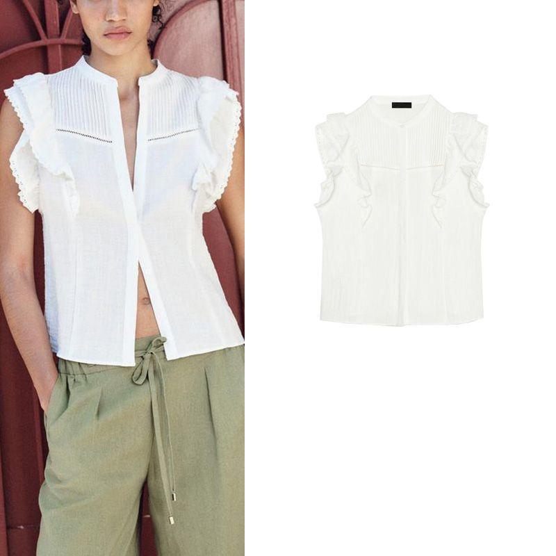 Summer New Women Clothes French Style Sweet Style Vertical Lace Laminated Decoration Sleeveless Shirts 2157042